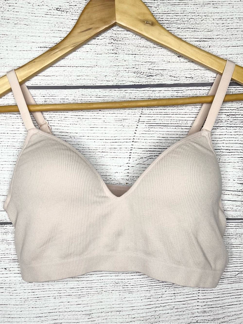 Blush Nude Ribbed Wireless Seamless Padded Bralette Comfort Bra Size Large